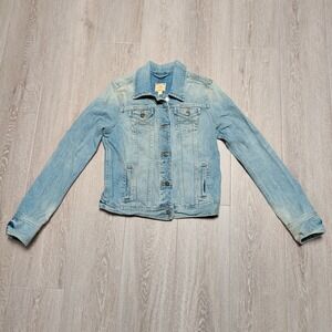 Vintage Y2K Abercrombie & Fitch Womens M Light Denim Trucker Jacket Distressed